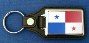 Panama Schlüsselanhänger aus Metall und Kunstleder | ca. 95 X 37  mm