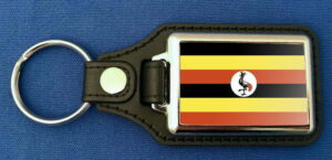 Uganda Schlüsselanhänger aus Metall und Kunstleder | ca. 95 X 37  mm